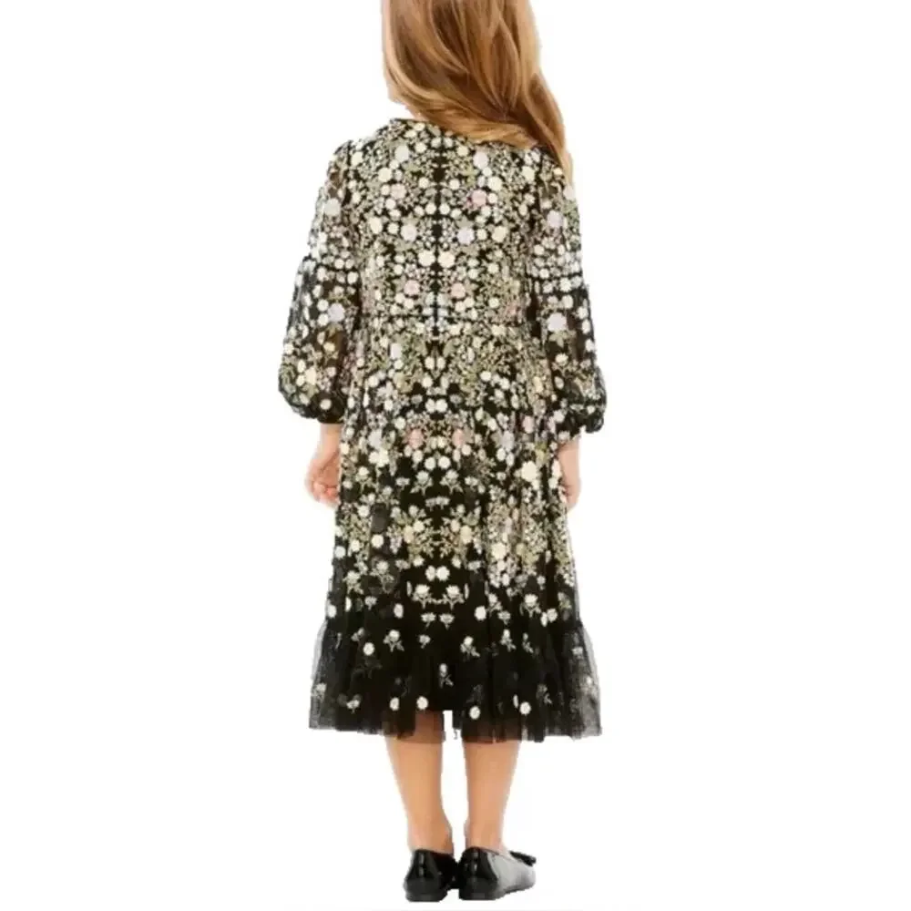 Mac Duggal Girls Floral Embroidered Dress - Black - 10 - New with tags